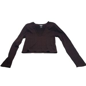 PINK DOT Women Geometric V-Neck Long Sleeve‎ Top XL Brown
